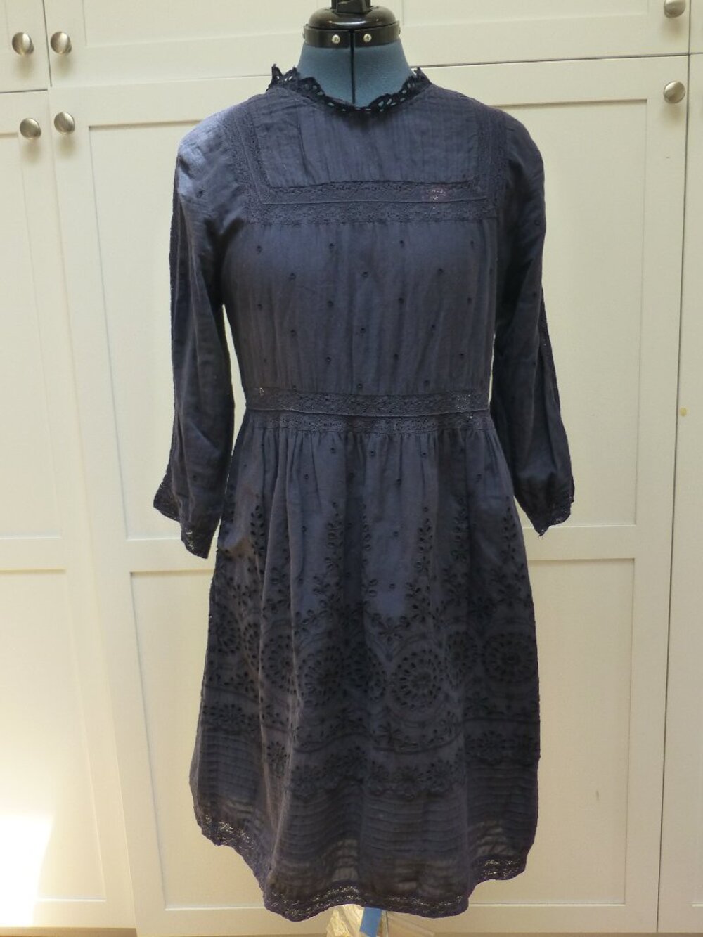 Sea New York Eyelet Navy Blue Dress Long Sleeve Size 6 Boho Nautical Cottagecore